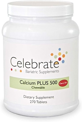 [BRSWIBAGBMOWM2L2] Celebra Vitaminas Calcium Plus - 500mg citrato de calcio, 333 IU vitamina D3 e 34mg de magnesio para cirurxía post-bariatría - Gluten-Free & Sugar-Free - Cerdeira, 270 Tablets Chewable