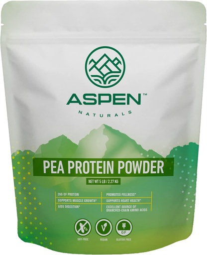 [BRSWGBA3DEPQMG3O] Aspen Naturals Pea Protein Powder 5 Lb – Muscle Growth, Digestion, Fullness & Heart Health Support | Unflavored, Plant Based, Soy- & Gluten-Free, Non-GMO, Vegan, Keto & Low Carb | 26g of Protein