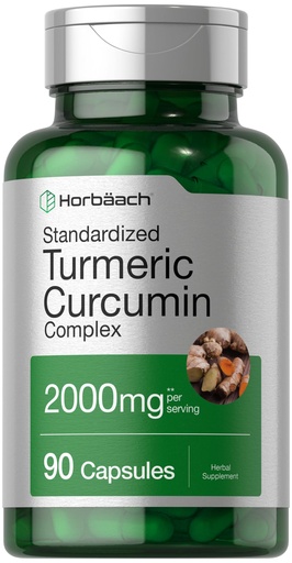 [BRSWGCDQCMCRQ2D6] Horbäach Turmeric Curcumin Supplement | 90 Capsules | Complex with Black Pepper | Non-GMO, Gluten Free