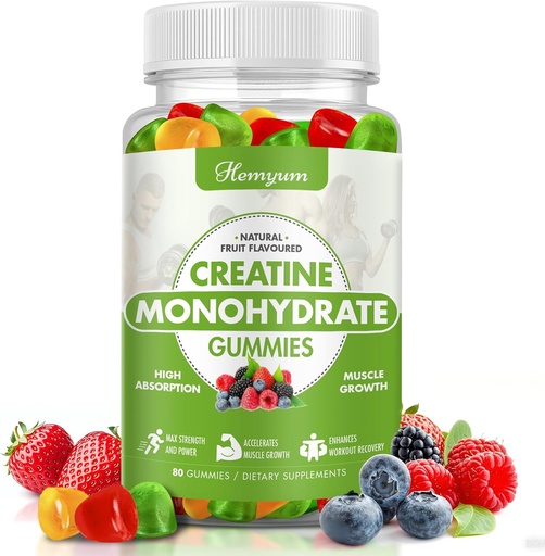 [BRSREZT3BBYRYFDJ] Monohydrát kreatínu Gummy - 5g Kreatín pre ženy Muži, Zvýšená svalová sila, Boost Focus a vytrvalosť, Staviteľ svalov,L-Taurine + vitamín B12,Vegan, Gluten-Free 80 Počet
