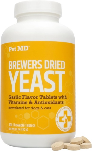 [BRSRMBTRAQBWA3LJ] Pet MD Garlic & Brewers Yeast for Dogs & Cats - Garlic and Yeast Plus Antioxidants - Brewer's Yeast Tablets for Dogs & Cats - Vitamin B 1 & Vitamin C - 500 ct