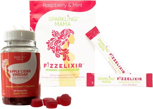 [BRSRMGDYOAARQ2TU] Sparkling Mama's Morning Sickness Relief ~ Raspberry Mint, 8 Count and Apple Cider Vinegar Gummies | Delicious Apple Flavor, 60 Gummies