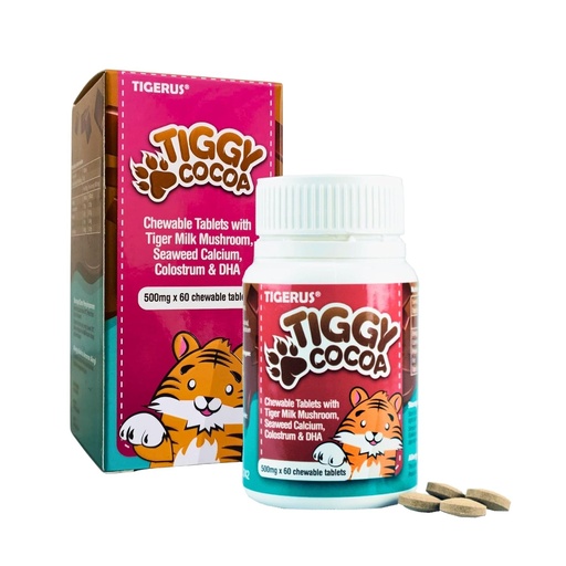 [BRSRAGD7DMPBOELV] TIGGY Cocoa Chewable Tablets with Tiger Milk Mushroom – Delicious, Convenient and Nutritious Cocoa-Based Supplement for Energy, Wellness, and Overall Health – 60 Tablets, Kids & Adults