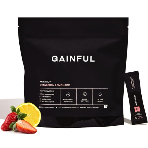 [BRSROC34BYBREHQ3] Gainful Hydration Powder Packets, Caffeine Free with Key Electrolytes Magnesium and Sodium, Energy Support, Low Sugar, Strawberry Lemonade, 21 Sticks
