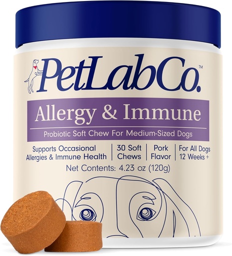 [BRSRMHQTCMJRU3TU] PetLab Co. Allergi og immune daglig probiotika for hunder. støtter Yeast produksjon, sesongallergier, intermittent itchiness, Gut & Digestive helse for middels størrelse hunder, emballasje May Vary