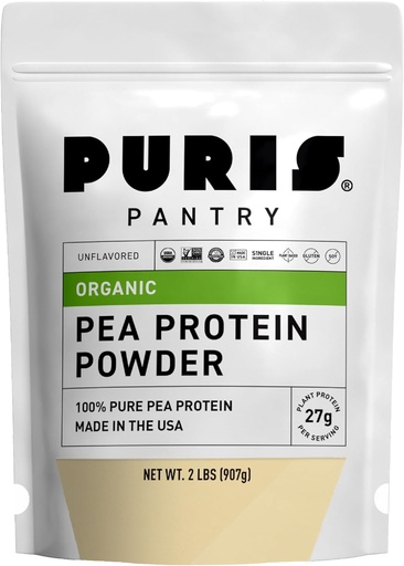 [BRSWYBATCN6BACT5] PURIS Organic Pea Protein Powder - USDA Vegan Protein Organikoa | 27g Landare Protein Per Service | Ez-GMO Gluten-Free Soy-Free | Etiketa garbia | Gozoa | Shakes, Smoothies, Baking | 2lb