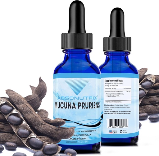 [BRSROBD3PMNGKHT4] Absonutrix Mucuna Pruriens 393mg, 4 Oz Liquid, 300 services, 在美国制造, 快速吸收, 质量强性成份, 第三方测试, 非GMO, GMP认证, 无残忍产品