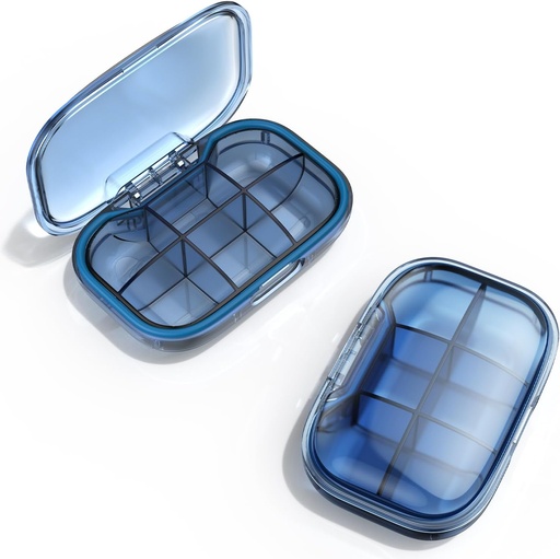 [BRSROCTRAAFGMADF] 6 Compartment Travel Pill Box, Pill Organizer Moisture Proof Pill Case, Small Pill Box for Pocket Purse, Daily Portable Medicine Vitamin Box, Fish Oil Box, Supplement Box (Blue)