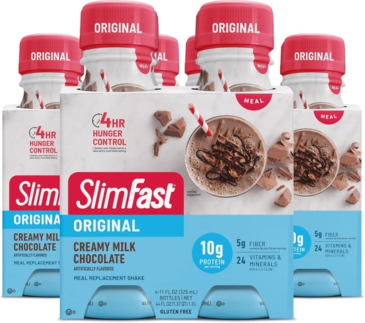 [BRSWK233BQBRMGAZ] SlimFast Meal Replacement Shake, Original Creamy Milk Chocolate, 10g of Ready to Drink Protein, 11 Fl. Oz Bottle, 4 Count (Pack of 3) (Packaging May Vary)
