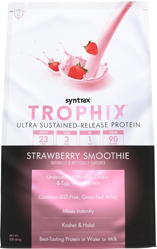 [BRSROEAHAUMGKGTU] Syntrax Nutrition Trophix, Ultra Sustained-Release Protein Powder Blend, Strawberry Smoothie, 2 lbs.
