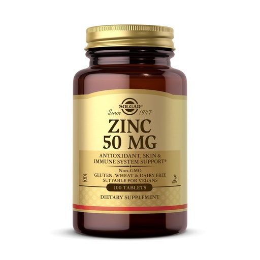 [BRSWIYQIOUCQCGQ3] Solgar Zinc 50 mg, 100 Tablets - Zinc for Healthy Skin, Taste & Vision - Immune System & Antioxidant Support - Supports Cell Growth & DNA Formation - Non GMO, Vegan, Gluten Free - 100 Servings