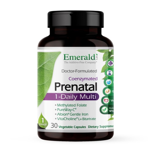 [BRSWIHL3AANAAC3E] Emerald Labs Prenatal 1-Daily Multi - Prenatal Multivitamin with Methylated Folate, Iron, Whole-Food Blend & More - Soy-Free, Gluten-Free - 30 Vegetable Capsules