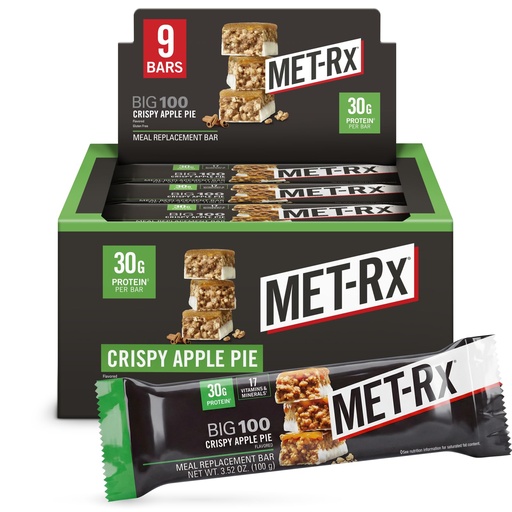 [BRSWIBA3AICRSD3E] MET-Rx Big 100 Colossal Protein Bars, Crispy Apple Pie Meal Replacement Bars, 9 Count