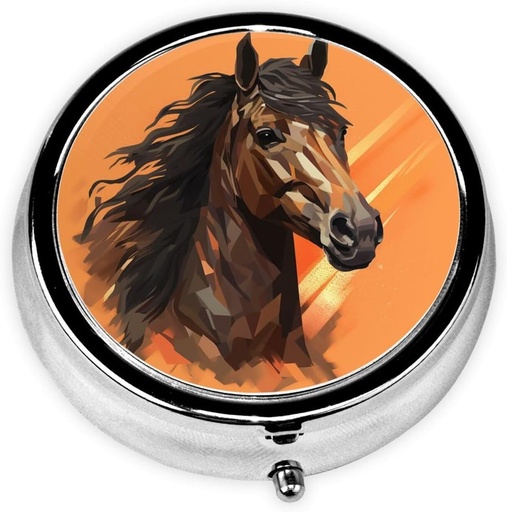 [BRSROADYAUARMAA4] Horse Head Pill Box Metal Round Small Pill Case Cute 3 Karşılaştırmalı Pill Organizer Portre Seyahat Pillbox Mini Pill Konteynerleri Günlük Tıp Supplement Vitamin Vitamin Vitamin Vitamin Vitamini Için Kazanan