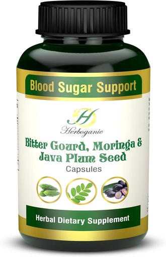 [BRSROYYTOQHAI2QV] HERBOGANIC Bitter Gourd Moringa ja Java ploomi seemnekapslid | 500mg | All Natural Detoxification | 60 kapslit