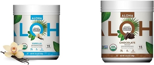 [BRSRAY33CICQ4HI2] ALOHA Organic Plant Based Protein Powder Bundle, Vanilla 19.6 oz & Chocolate 19.6 oz, 15 Servings Each