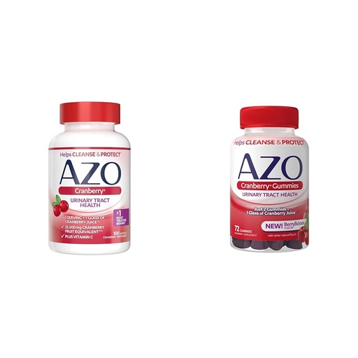 [BRSRAY33OZ5REFDP] AZO Cranberry Urinary Tract Health Supplement Softgels & Gummies, 1 Softgel/Gummy = 1 Glass Cranberry Juice, Sugar Free, Non-GMO, 100 Softgels & 72 Gummies