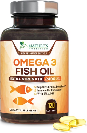 [BRSWG2Q6DECRA2DB] Omega 3 Fish Oil Supplements - 2400mg Fish Oil Per Serving - Triple Strength Omega-3 with EPA & DHA Fatty Acids - Natural Heart, Brain & Immune Support - Wild Caught, Bottled in USA - 120 Softgels