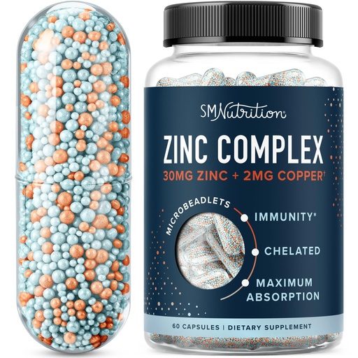 [BRSRMCYZAUMR4EQ7] Zinc Supplement Microbeadlets with Copper for Immune Support | Highly Absorbable Zinc Bisglycinate & Orotate with 2mg Chelated Copper + Vitamin B6 | Vegan, Gluten-Free | 60 Capsules (2 Month Supply)