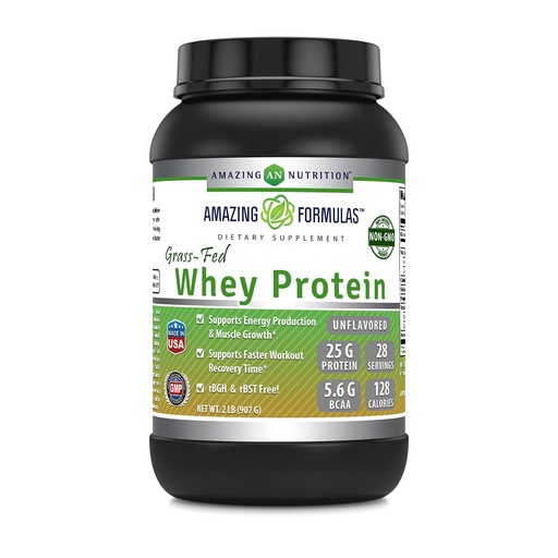 [BRSW2ZIPA4BRAFIV] Amazing Formulas Grass-Fed Whey Protein Powder | 25 Grams Protein Supplement | Natural Sweetener and Flavor | Contains BCAA & EAA | Non-GMO | Made in USA (2 Lb, Unflavored)