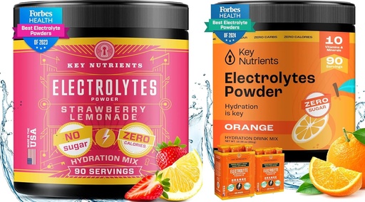 [BRSRAAQLOEGQAC37] KEY NUTRIENTS Electrolytes & multivitamínico Hydration Powder Bundle - Juicy Strawberry Lemonade e Tangy Orange Electrolyte Powders (90 porcións cada) - Sugar-Free, Keto-Friendly, Sen calorías