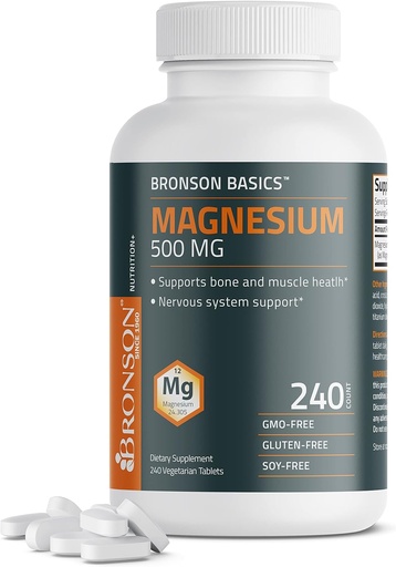 [BRSRMHA7DIJWODT5] Bronson Magnesium 500 MG Supports Bone & Muscle Health & Nervous System Support - Non-GMO, 240 Vegetarian Tablets