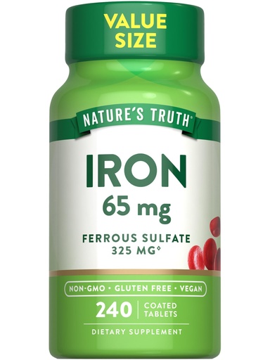 [BRSROHQBPINB6D3J] Nature's Truth Iron Tablets 65mg | 240 Count | 325mg Ferrous Sulfate | Vegan, Non-GMO & Gluten Free Supplement