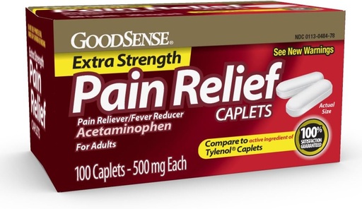 [BRSWIYLZBMCBAGDG] GoodSense Extra Strength Pain Relief - Acetaminophen Caplets 500 mg - Headache, Muscle Ache, Arthritis Relief, 100 Count
