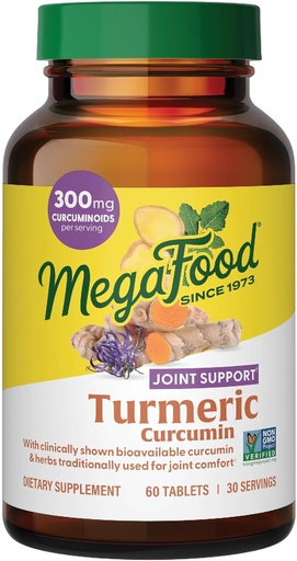 [BRSWIBQPCUAA22TY] MegaFood Turmeric Curcumin Extra Strength - Joint Support Supplement - Turmeric Curcumin with Black Pepper & Boswellia Extract - Vegan - Made Without 9 Food Allergens - 60 Tabs (30 Servings)