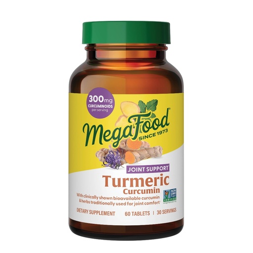 [BRSWIBQPCUAA22TY] MegaFood Turmeric Curcumin Supplement - Joint Support Supplement, Turmeric Curcumin with Black Pepper, Boswellia Extract & Ginger Root, Vegan, Non-GMO, 60 Tablets (30 Servings)
