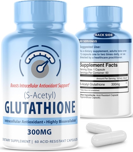 [BRSW2A33BFYBGH3A] S-Acetyl L-Glutathione 300mg – 60 cápsulas resistentes al ácido, alta biodisponibilidad S Acetyl Glutathione Suplementos para la salud del hígado, suplemento Antioxidante Apoyo cápsulas