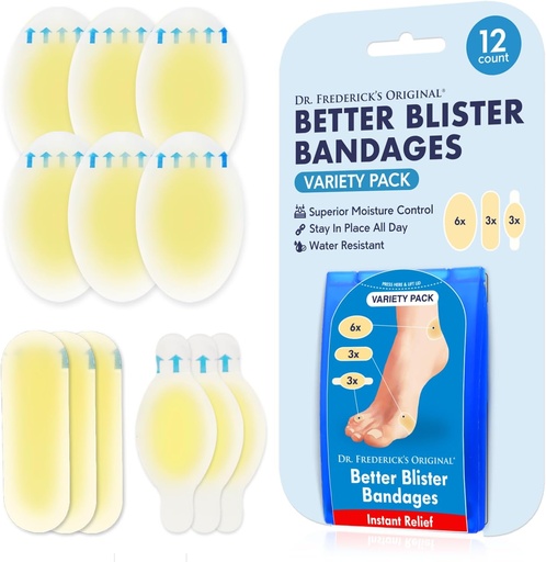 [BRSWGHQKCEIWMFA2] Bản quyền nguyên thủy của Tiến sĩ Frederick Blistler Bandages - 12ct - Repionioning - 40% bản nhạc Hydrocolloid cho Foot, Toe, & Heel - Blister Pads cho dự phòng và tái hiện - Nhóm đa dạng
