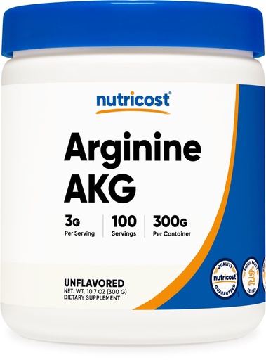 [BRSWICTZPIMAACIV] Nutricost Arginine AKG Powder 300 Grams (AAKG) - 3G Per Serving & 100 Servings - Pure Arginine Alpha Ketoglutarate