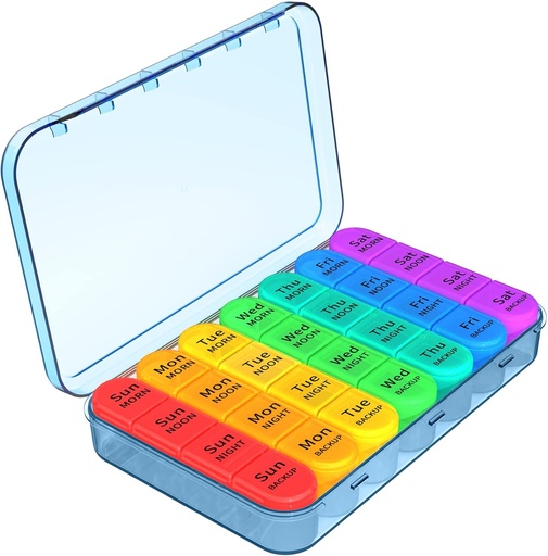 [BRSRMBIYCIPGYETH] Daviky Pill Organizer, Daily Pill Box 7 Day, Weekly Pill Organizer 4 Times a Day, Large Travel Pill Case with 28 Compartment to Hold Medicine, Vitamin and Supplement (Blue)