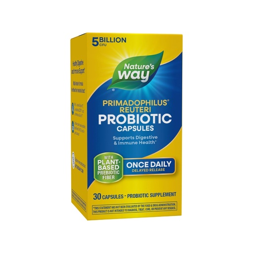 [BRSWIYACA4AWEET2] Nature's Way Primadophilus Reuteri Probiotic, Supports Digestive & Immune Health*, 5 Billion Live Cultures, 30 Capsules (Packaging May Vary)