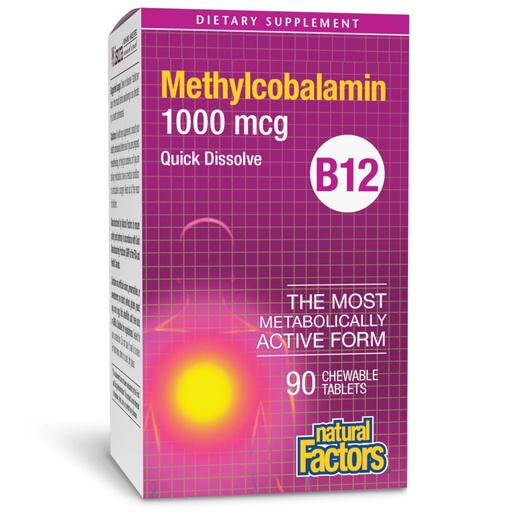 [BRSWIYT3PMMWYGD2] Natural Factors, Vitamin B12 Methylcobalamin 1000 mcg, Chewable Support for Energy and Immune Health, Vegetarian, Gluten Free, 90 tablets (90 servings)