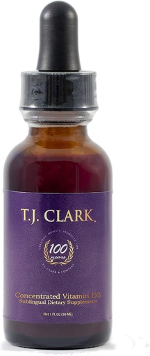 [BRSWYHQPOEMAEAYV] Liquid Vitamin D3 125mcg / 5,000 IU, 1 fl. oz. Concentrated Sublingual Dietary Supplement, TJ Clark, Glass Dropper