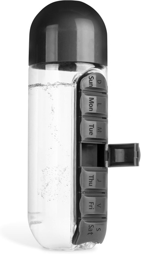 [BRSRAZYLB4MGY2D4] La Copa de l'Aigua, 2 en 1 de la caixa d'emmagatzematge de medicaments d'Aigua,20 oz Daily Sports Water Amppollers amb organitzador de Pilall 7 dies, organitzadora Capsule, negre