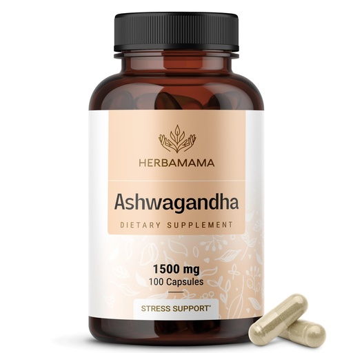 [BRSWGA35OUOQGGQ6] HERBAMAMA Ashwagandha Supplements for Stress Relief – 1500 mg Pure Ashwagandha Root for Calm & Relaxation – Vegan, Non-GMO Calming Supplements for Adults, 100 Capsules