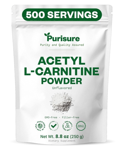 [BRSWGEDYCICWKC3U] Purisure Acetyl L-Carnitine Powder ALCAR Powder, Amino Acid Supplement, Acetyl L-Carnitine Supplement for Better Cognitive Performance and Muscular Endurance, Gluten Free, Non-GMO, 250g (8.8 oz)