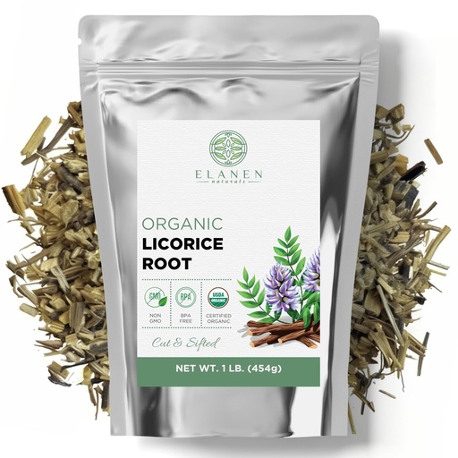 [BRSWYGL5OBYGCGTV] Elanen Naturals Organic Licorice Root 1 lb. (16 oz.), USDA Certified Organic Licorice Root Tea, Licourice Bulk Chopped, Liquorice, Raiz de Regaliz Licrice, Glycyrrhiza glabra, Cut & Sifted