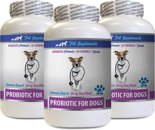 [BRSWGBTRAB6GKADX] 狗呕吐痢疾 - PROBIOTICS for Dogs - 健康口味 - 停止毒气痢疾和不良呼吸 - 消化剂 - 狗的亲生药可咀嚼 Buddy - 3瓶(180份治疗)