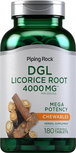[BRSRMH34OVYWGGY6] Piping Rock DGL Licorice Comprimés à mâcher 4000mg environ 180 Nombre Mega Potency Déglycyrrhizinisé.