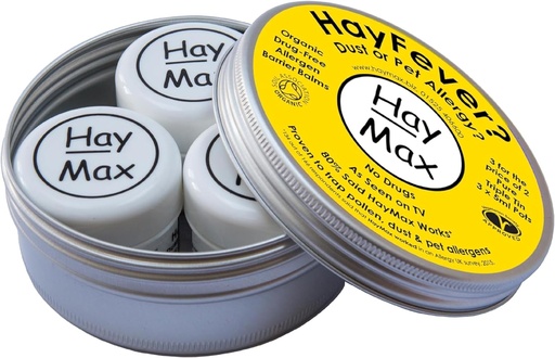 [BRSWIY32AQEBQFTY] HayMax Allergen Barrier Balm Triple Tin Pure - Pack of 3 - Organic, Natural & Non-Drowsy Hay Fever & Allergy Relief Balm - Traps Pollen, Dust & Other Allergen Particles - Apply Around The Nose & Eyes