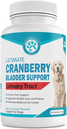 [BRSRMBQ7AF7R6DIU] Wanderfound Pets Ultimate Cranberry Bladder UTI Support Supplement for Dogs - Dog Urinary Tract Infection Incontinence Formula with Cordyceps Mushroom - Bacon & Liver Flavor - 90 Chewable Tablets