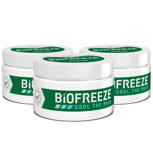 [BRSWGHQKAQFAKET4] Biofreeze Cream Menthol 3 OZ Jar (Pack Of 3) Associated With Sore Muscles, Arthritis, Simple Backaches, And Joint Pain (Packaging May Vary)