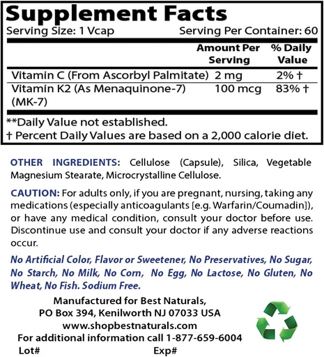 [BRSRMCY5PJ7RACL7] Best Naturals MK-7 100 mcg & Quercetin with Bromelain