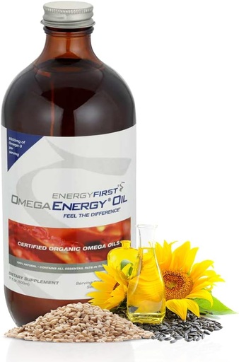 [BRSWGZTRBAMWEDLV] EnergyFirst Omega Energy Oil - Omega 3 & 6 Supplement with Flaxseed, Sunflower, Sesame & Pumpkin Seed Oil, Vegan Antioxidant & 12oz