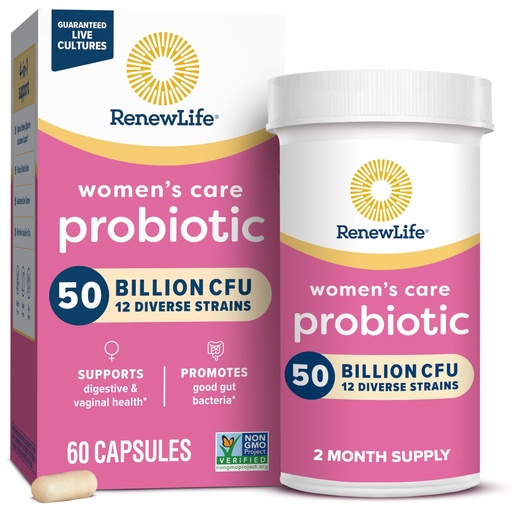 [BRSWIZT3BAOBQGTK] Renew Life Women's Probiotic Capsules, 50 Billion CFU Guaranteed, Supports pH Balance, Vaginal, Urinary, Digestive and Immune Health(2), L. Rhamnosus GG, Dairy, Soy and Gluten-Free, 60 Count