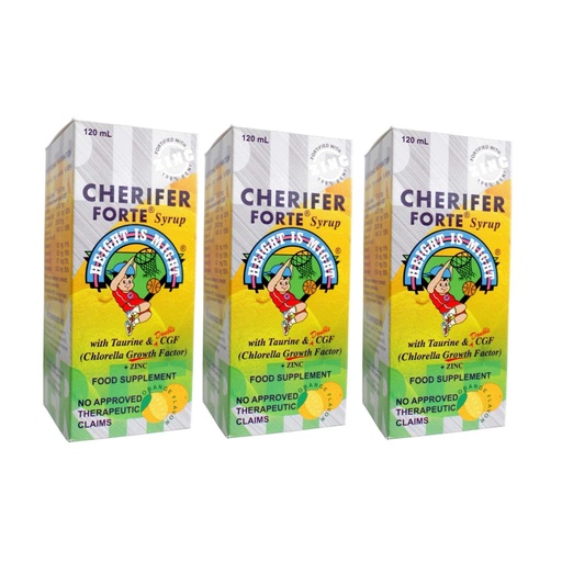 [BRSWKF32AV5B6A3I] 3 CHERIFER Forte Syrup w/Taurine & Double Chlorella Growth Factor + Zinc 120ml